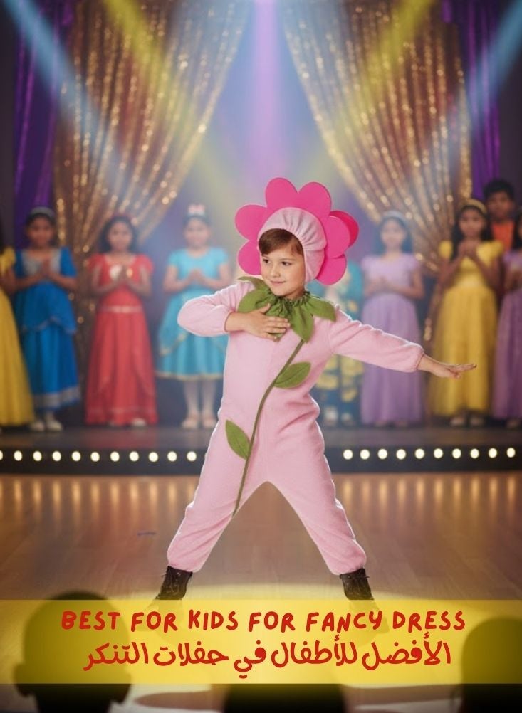 بريميم زيّ زهرة لطيف للأطفال - فستان زهري وردي اللون مناسب للمناسبات المدرسية والحفلات التنكرية - Image 3